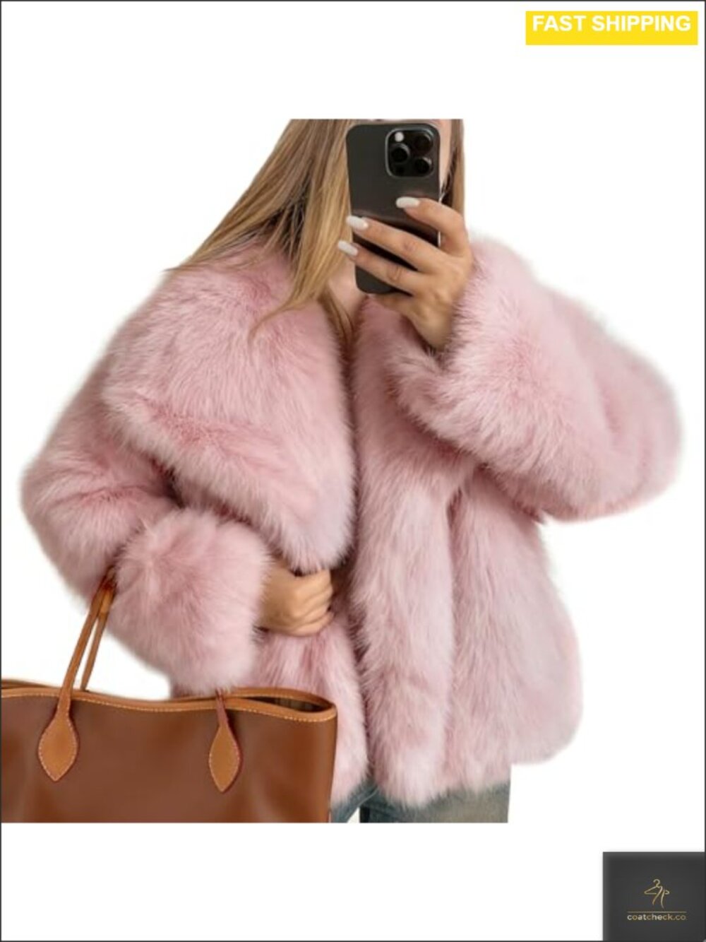 Faux Fur Coat Cropped Shawl Collar Fluffy Warm Winter Jacket